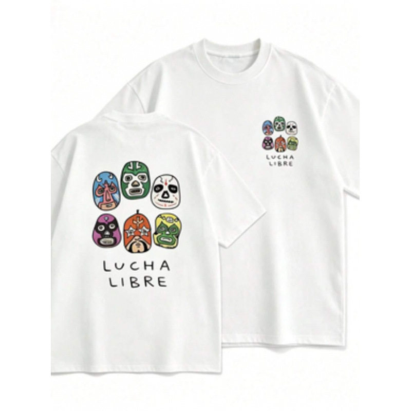Men’s Cotton Lucha Libre Wrestler Mask Graphic Crew Neck Short Sleeve Tee-Tactilefable