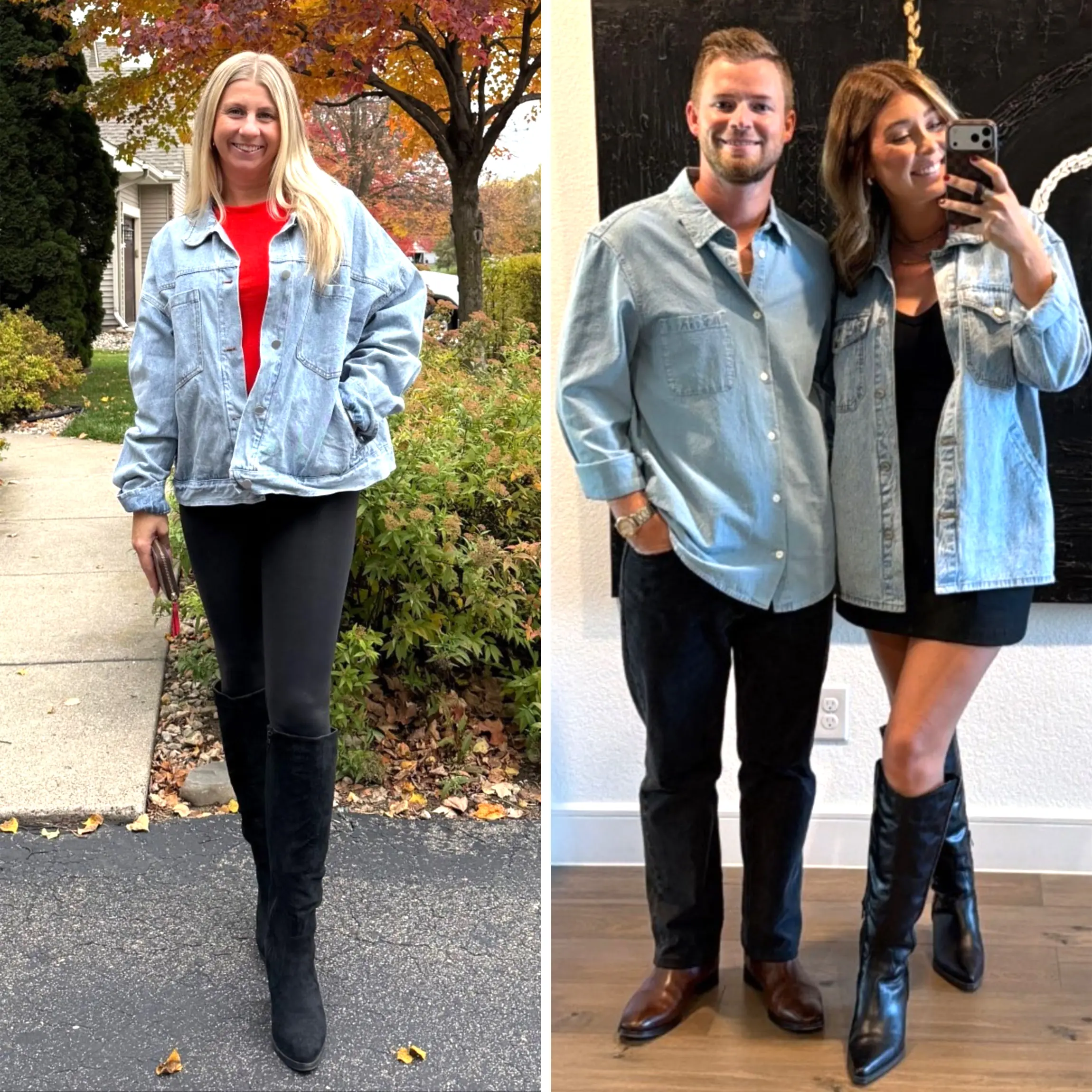 Women’s Oversized Mid-Long Denim Jacket  Fit Jean Jacket with Pockets Casual Loose Denim Coat-TACTILEFABLE