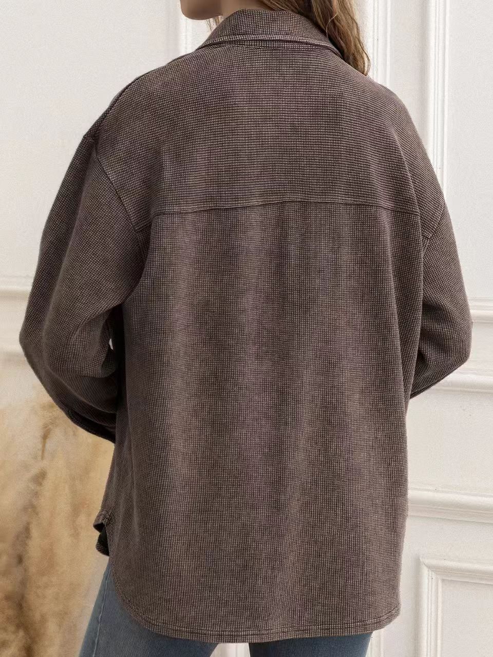 Women Loose Mid-Length Corduroy Shirt, Lapel Button Down Casual Fall Tunic Top-Tactilefable