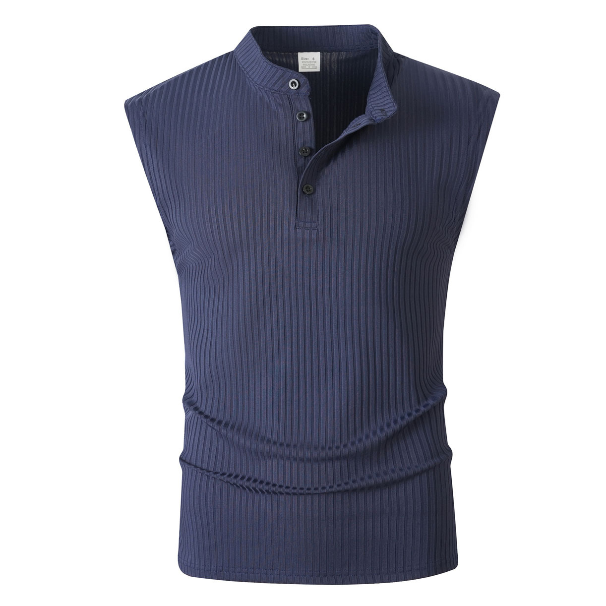 Men's Ribbed Sleeveless Henley Tank Top, Solid Color Button Up Athletic Workout T-Shirt