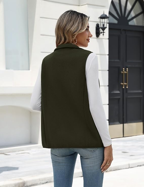 Womens Outerwear Vests With Pockets Zipper Sleeveless Fleece Jackets-Tactilefable
