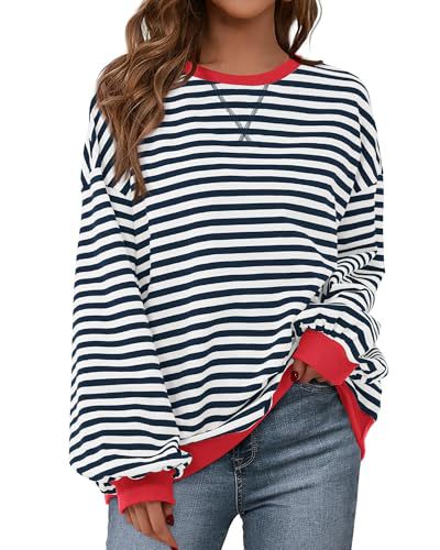 Women's Striped Hoodie Sweatshirt with Long Lantern Sleeves for Fall-Tactilefable
