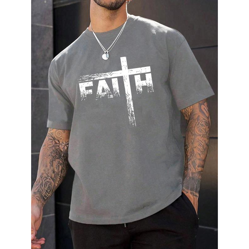 Men's Letter Print Round Neck Tee, Regular Fit Casua-Tactilefable