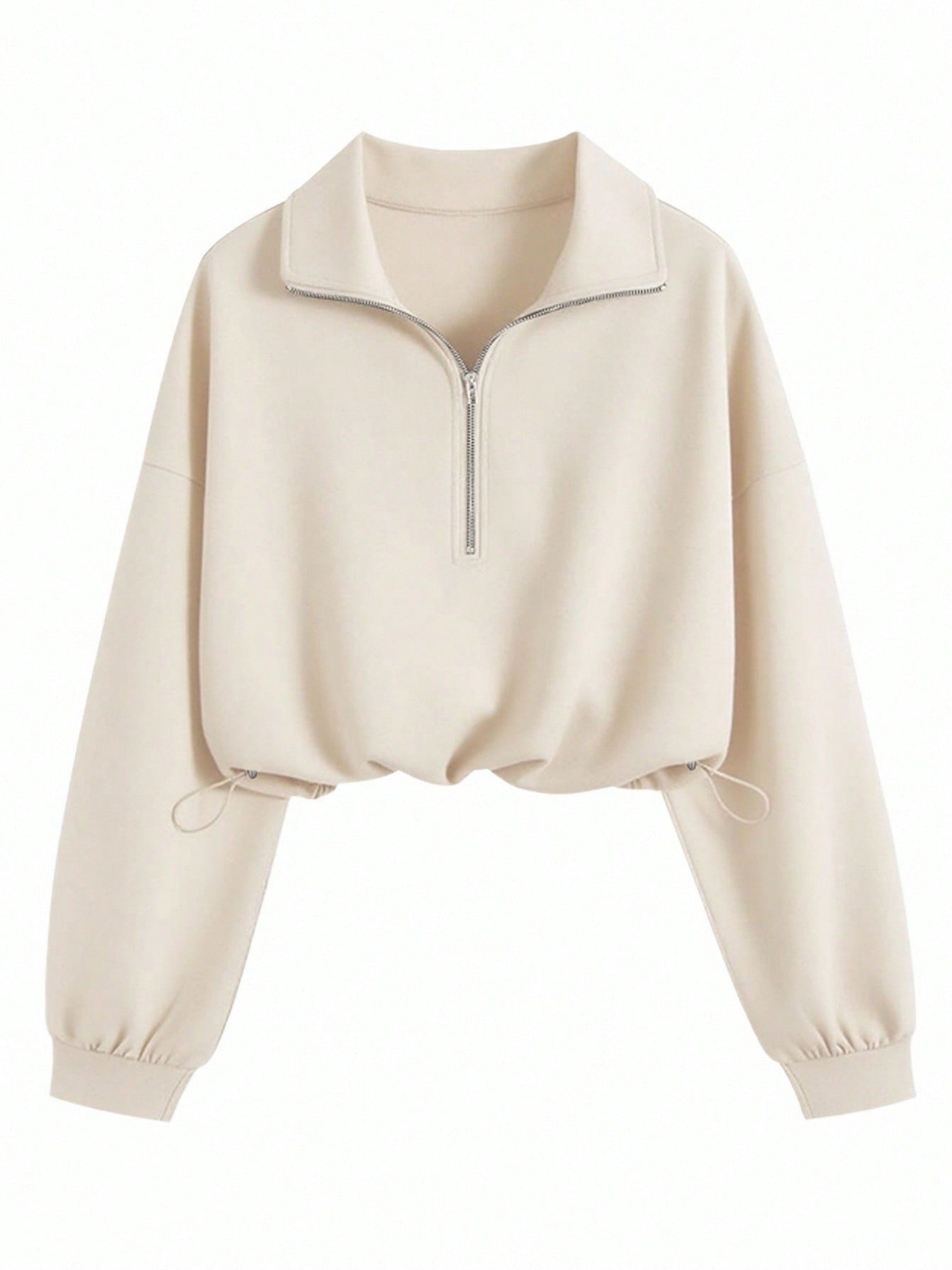 Women's Half-Zip Stand Collar Drawstring Short Sweatshirt, Spring & Fall Casual Fashion, Comfortable and Stylish-TACTILEFABLE