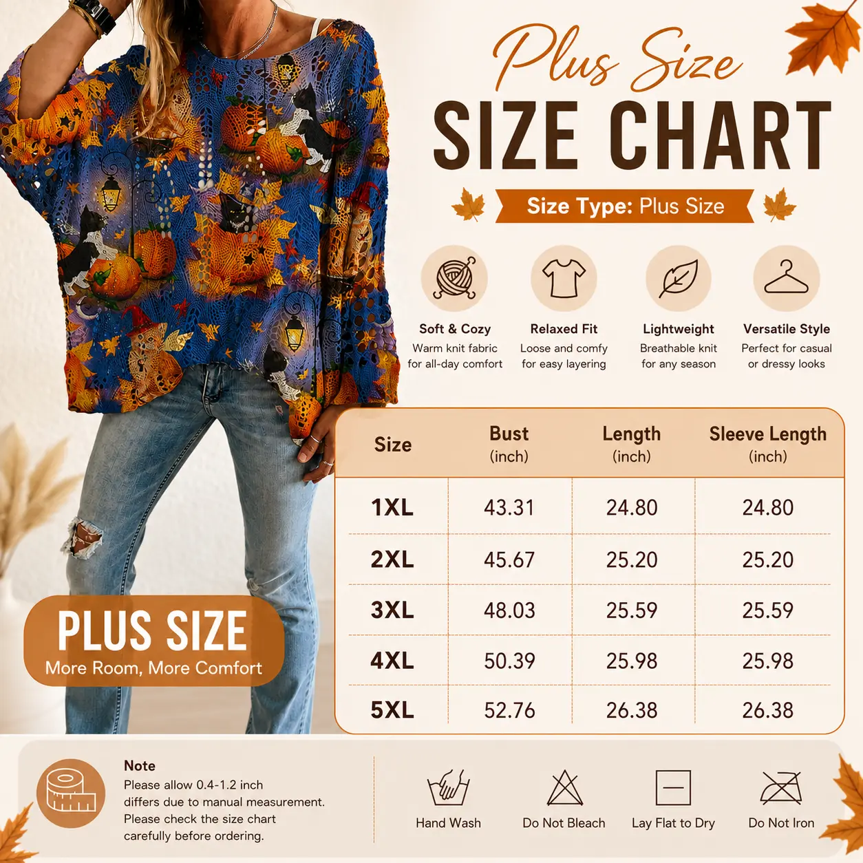 Women's Long-Sleeve Style Knitwear Piece, Halloween Pumpkin-Bat Print Casual Fall Pullover.