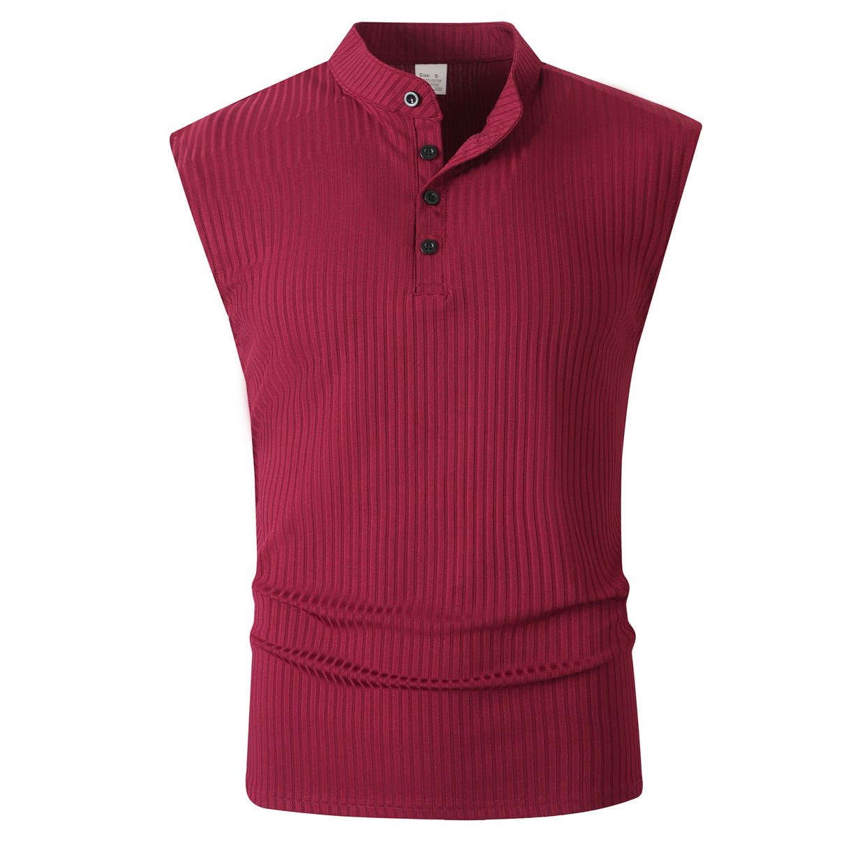 Men's Ribbed Sleeveless Henley Tank Top, Solid Color Button Up Athletic Workout T-Shirt