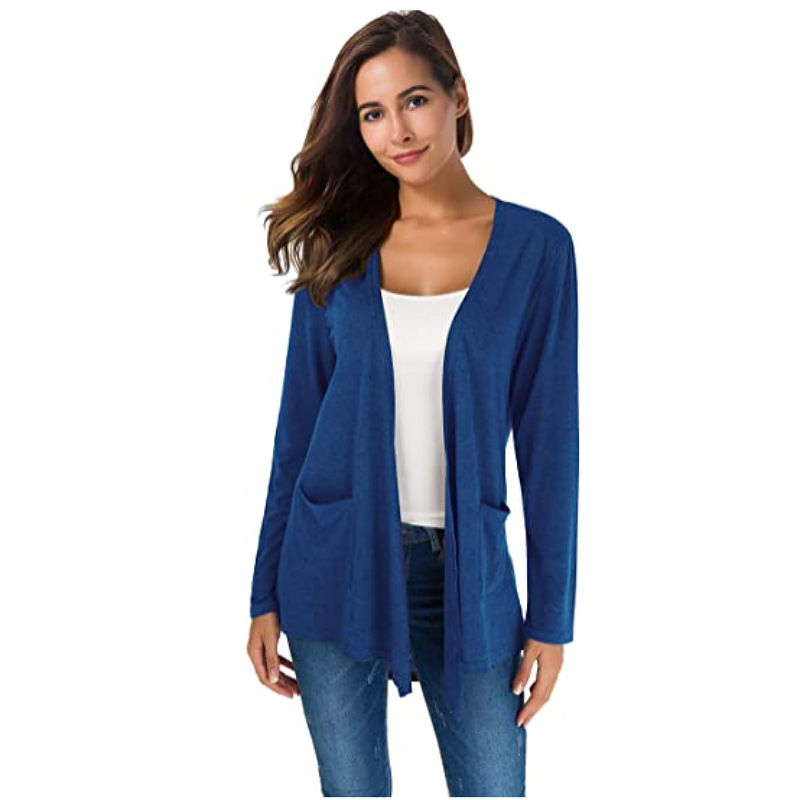 Women's Modal Long Sleeve Open Front Cardigan, V Neck Mid Length Casual Knit Cardigan with Pockets-TACTILEFABLE