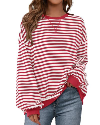 Women's Striped Hoodie Sweatshirt with Long Lantern Sleeves for Fall-Tactilefable