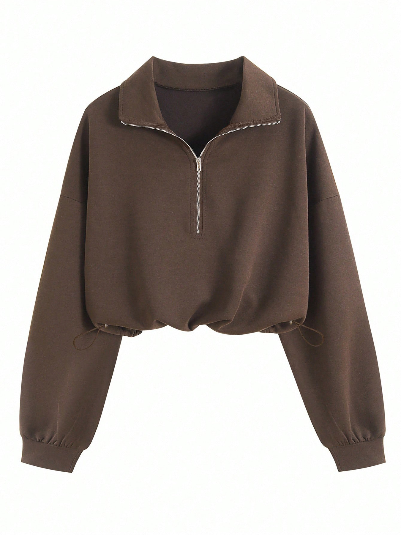 Women's Half-Zip Stand Collar Drawstring Short Sweatshirt, Spring & Fall Casual Fashion, Comfortable and Stylish-TACTILEFABLE