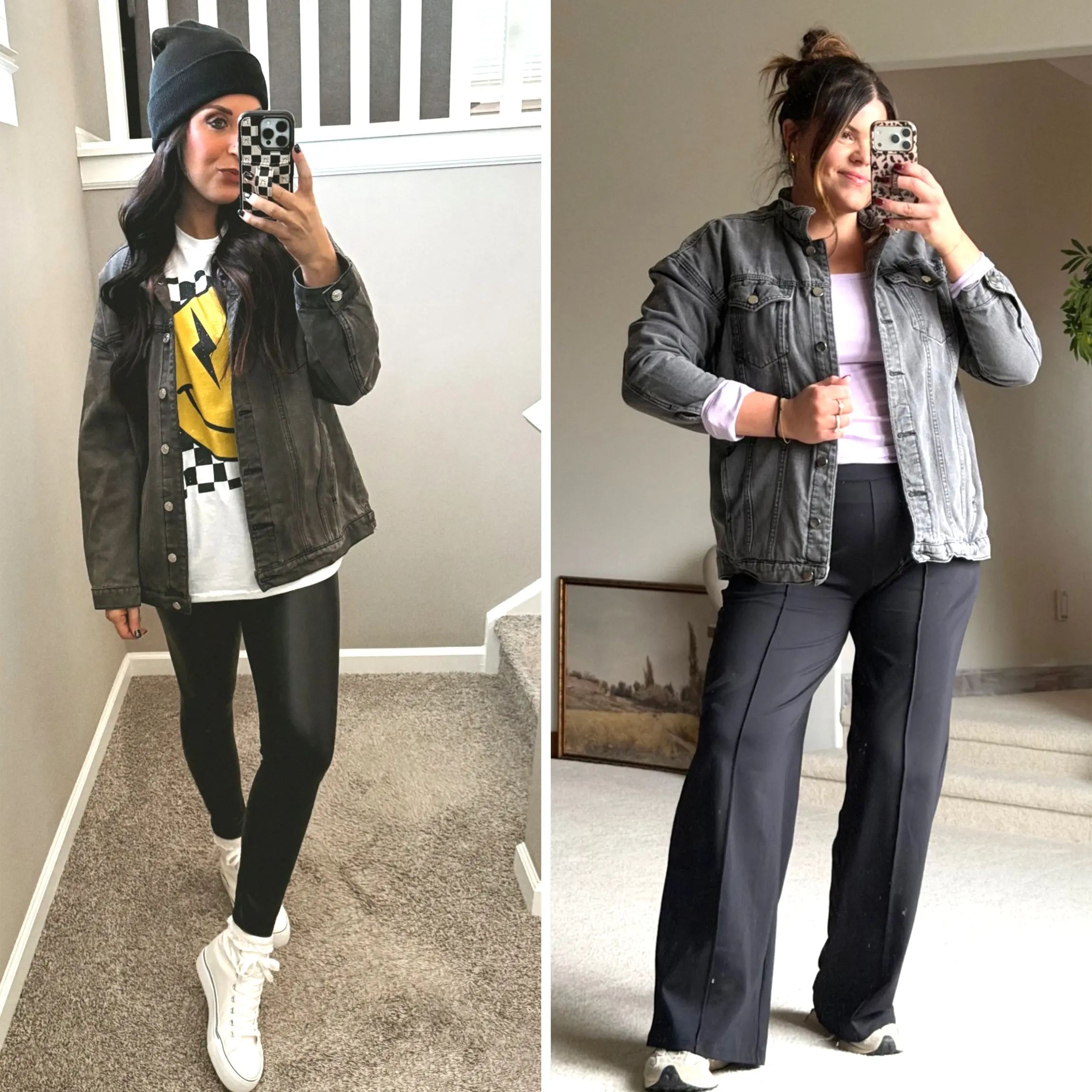 Women’s Oversized Mid-Long Denim Jacket  Fit Jean Jacket with Pockets Casual Loose Denim Coat-TACTILEFABLE