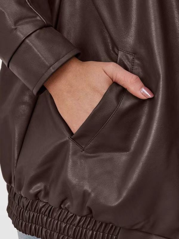 Women's Oversized Faux Leather Jacket for Fall and Winter-Tactilefable