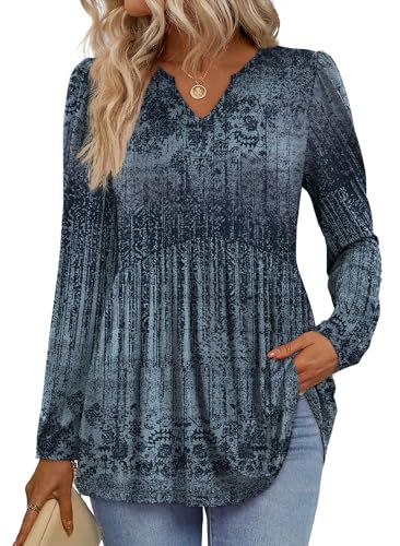 Womens Tops Long Sleeve Fall Shirts Babydoll Peplum Tops for Women V Neck Tunic Dressy Casual Blouses
