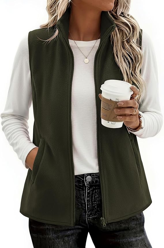 Womens Outerwear Vests With Pockets Zipper Sleeveless Fleece Jackets-Tactilefable