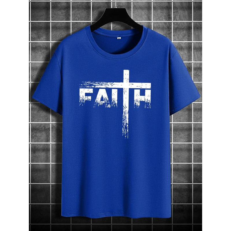 Men's Letter Print Round Neck Tee, Regular Fit Casua-Tactilefable