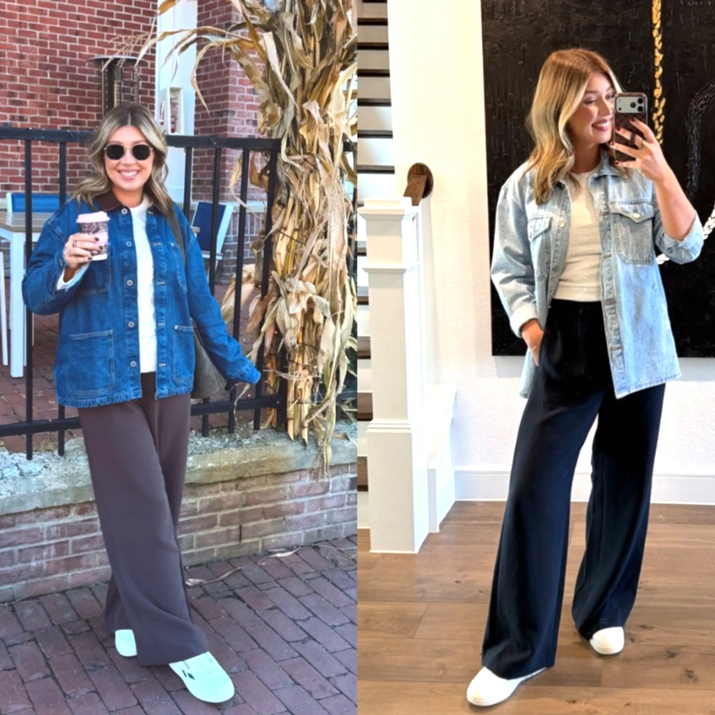 Women’s Oversized Mid-Long Denim Jacket  Fit Jean Jacket with Pockets Casual Loose Denim Coat-TACTILEFABLE