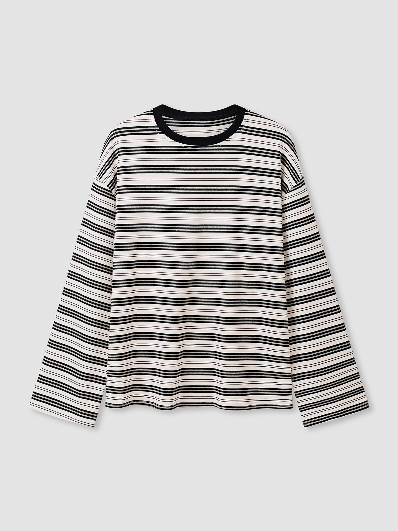 Women's Classic Casual Striped Long Sleeve Spring Fall Round Neck Fitted Top, Versatile Stripes Design, Perfect for Daily Wear-TACTILEFABLE