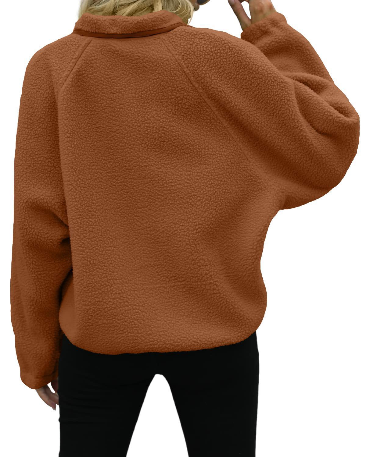 Women's Cropped Sherpa Lined Fleece Jacket Fall Warm Button Down Fuzzy Coats Shacket Outerwear with Pockets-TACTILEFABLE