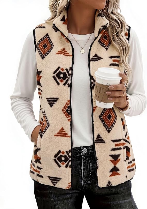 Womens Outerwear Vests With Pockets Zipper Sleeveless Fleece Jackets-Tactilefable