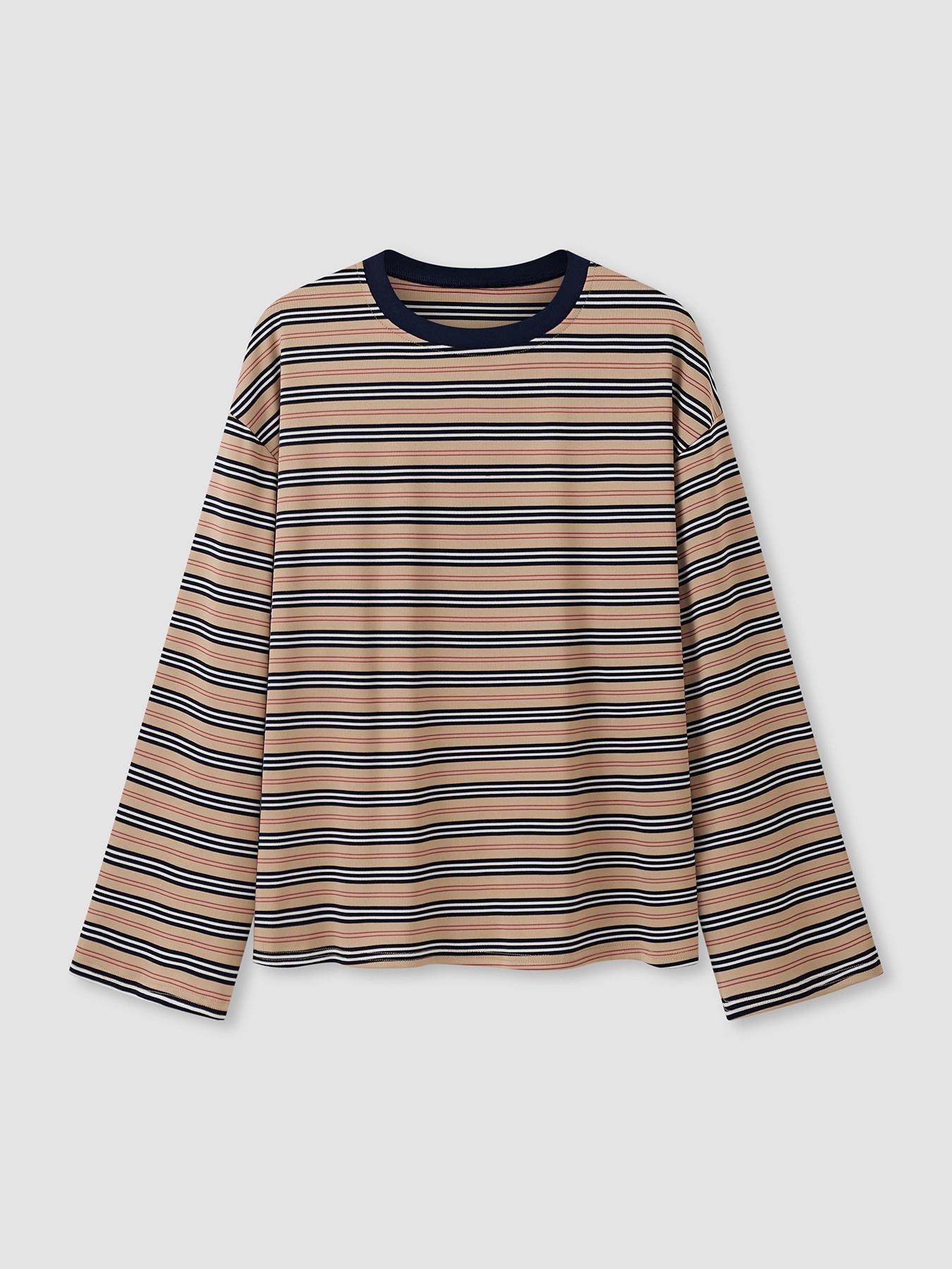 Women's Classic Casual Striped Long Sleeve Spring Fall Round Neck Fitted Top, Versatile Stripes Design, Perfect for Daily Wear-TACTILEFABLE