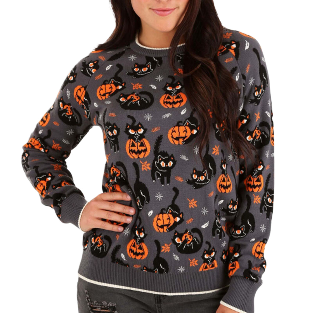 Women's Skeleton Print Knit Cardigan, V Neck Long Sleeve Single Breasted Halloween Streetwear Sweater-TACTILEFABLE