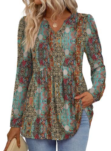 Womens Tops Long Sleeve Fall Shirts Babydoll Peplum Tops for Women V Neck Tunic Dressy Casual Blouses