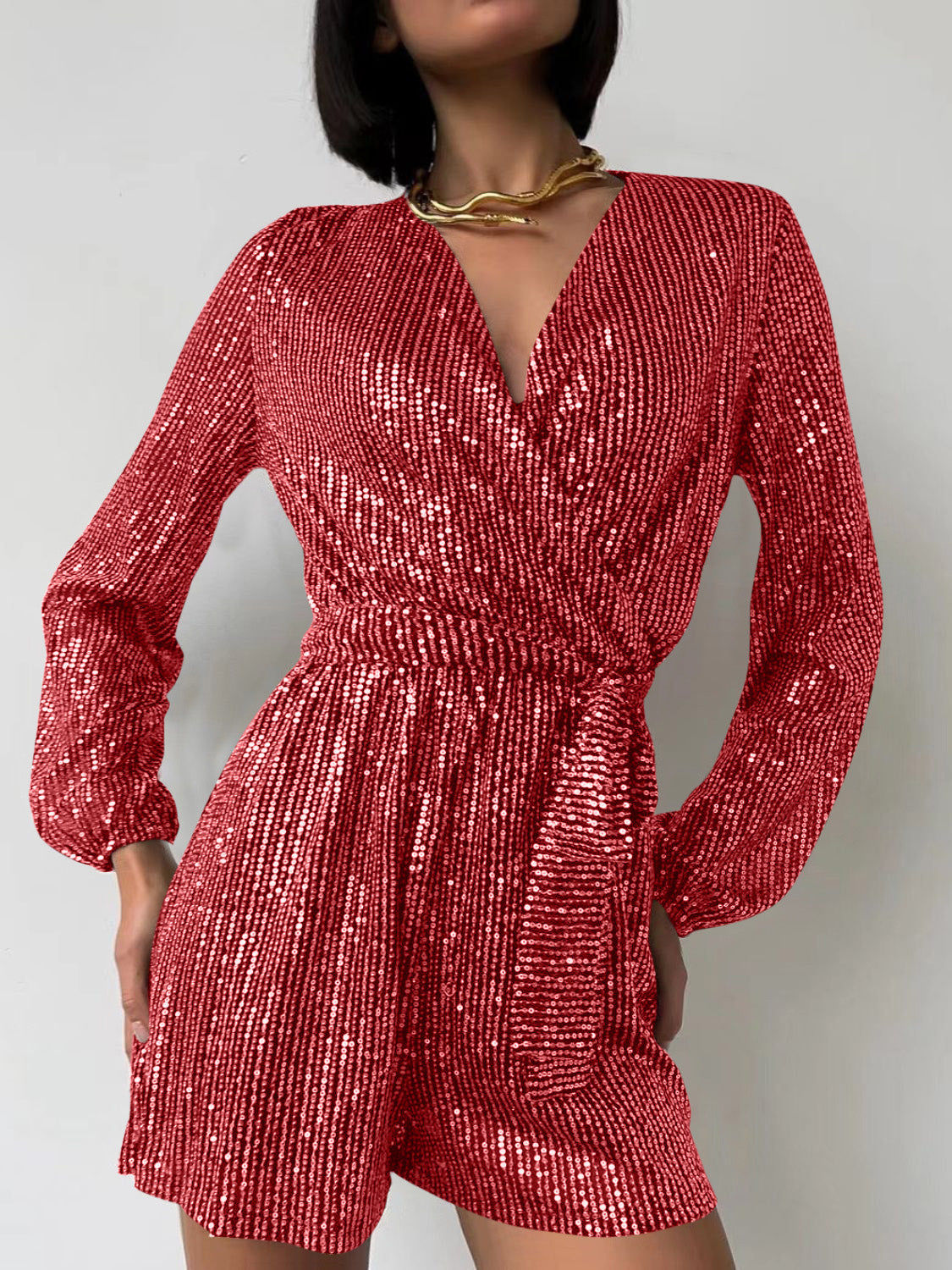 Tie Waist Long Sleeve Romper | 7 Colors-Tactilefable
