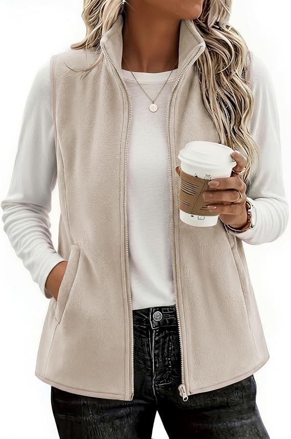 Womens Outerwear Vests With Pockets Zipper Sleeveless Fleece Jackets-Tactilefable