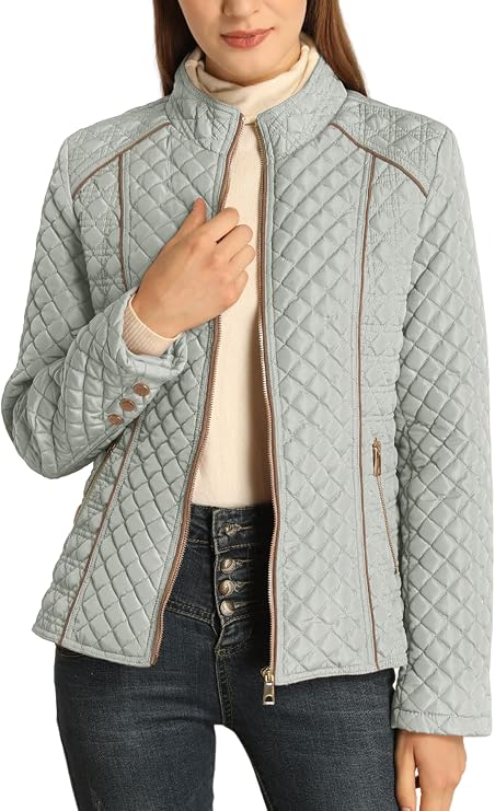 Women's Fall Winter Casual Quilted Lightweight Jacket, Warm Fitted Puffer Coat with Pockets, Plain Style for Commuting-TACTILEFABLE