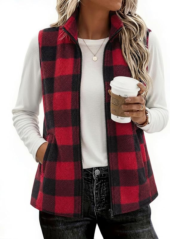 Womens Outerwear Vests With Pockets Zipper Sleeveless Fleece Jackets-Tactilefable