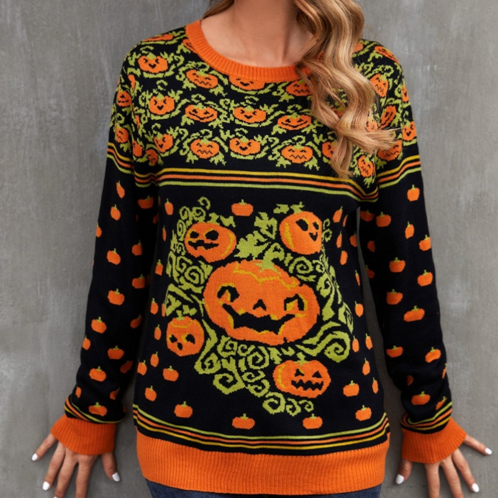 Women's Skeleton Print Knit Cardigan, V Neck Long Sleeve Single Breasted Halloween Streetwear Sweater-TACTILEFABLE