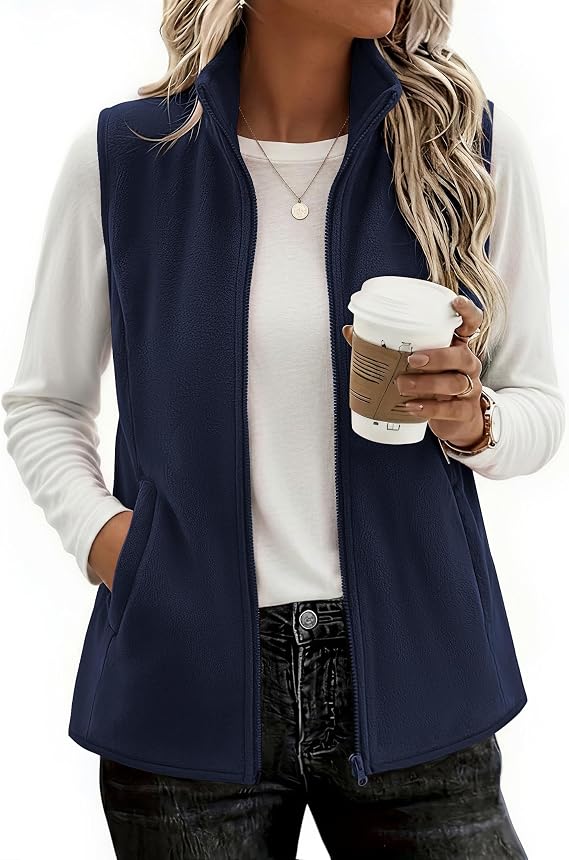 Womens Outerwear Vests With Pockets Zipper Sleeveless Fleece Jackets-Tactilefable