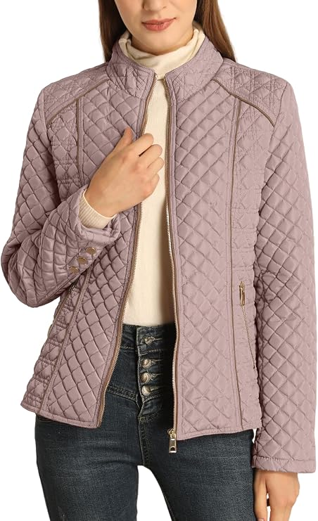 Women's Fall Winter Casual Quilted Lightweight Jacket, Warm Fitted Puffer Coat with Pockets, Plain Style for Commuting-TACTILEFABLE