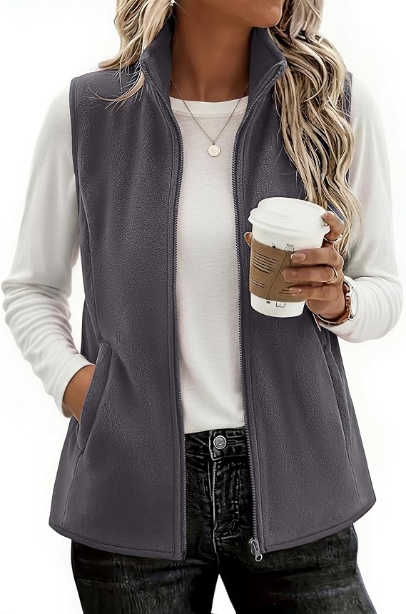 Womens Outerwear Vests With Pockets Zipper Sleeveless Fleece Jackets-Tactilefable