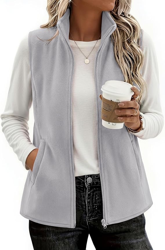 Womens Outerwear Vests With Pockets Zipper Sleeveless Fleece Jackets-Tactilefable