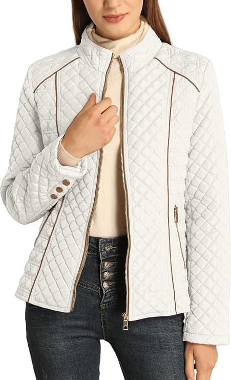 Women's Fall Winter Casual Quilted Lightweight Jacket, Warm Fitted Puffer Coat with Pockets, Plain Style for Commuting-TACTILEFABLE