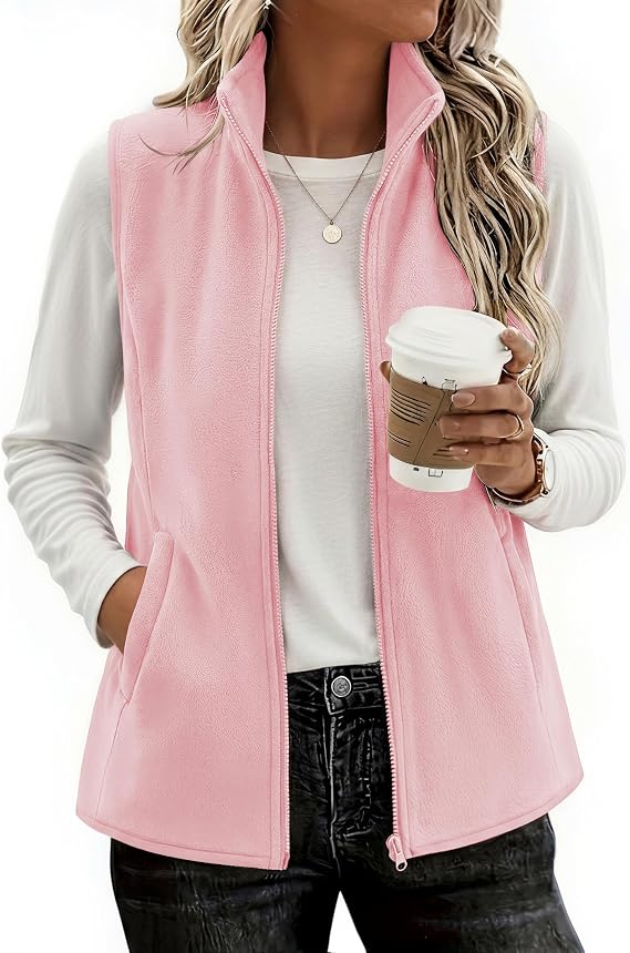 Womens Outerwear Vests With Pockets Zipper Sleeveless Fleece Jackets-Tactilefable