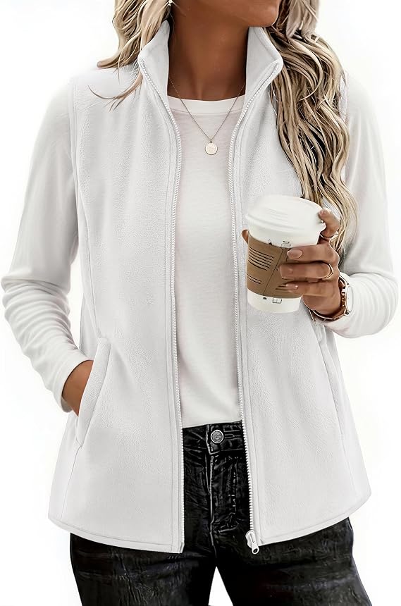 Womens Outerwear Vests With Pockets Zipper Sleeveless Fleece Jackets-Tactilefable