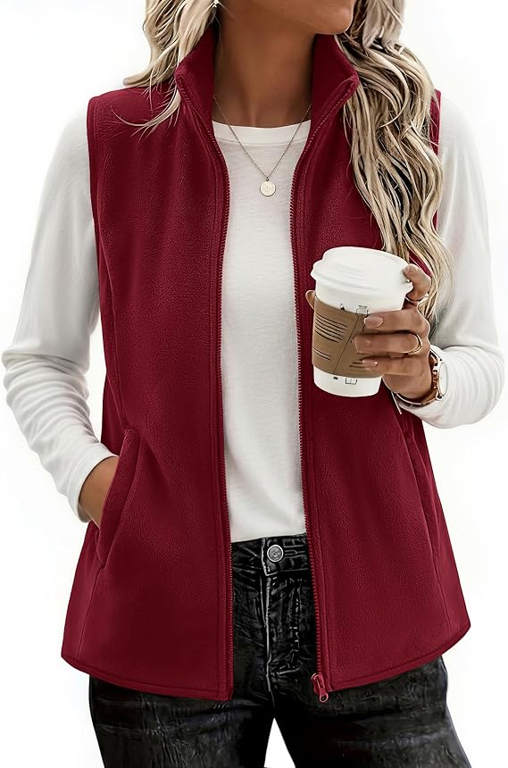 Womens Outerwear Vests With Pockets Zipper Sleeveless Fleece Jackets-Tactilefable