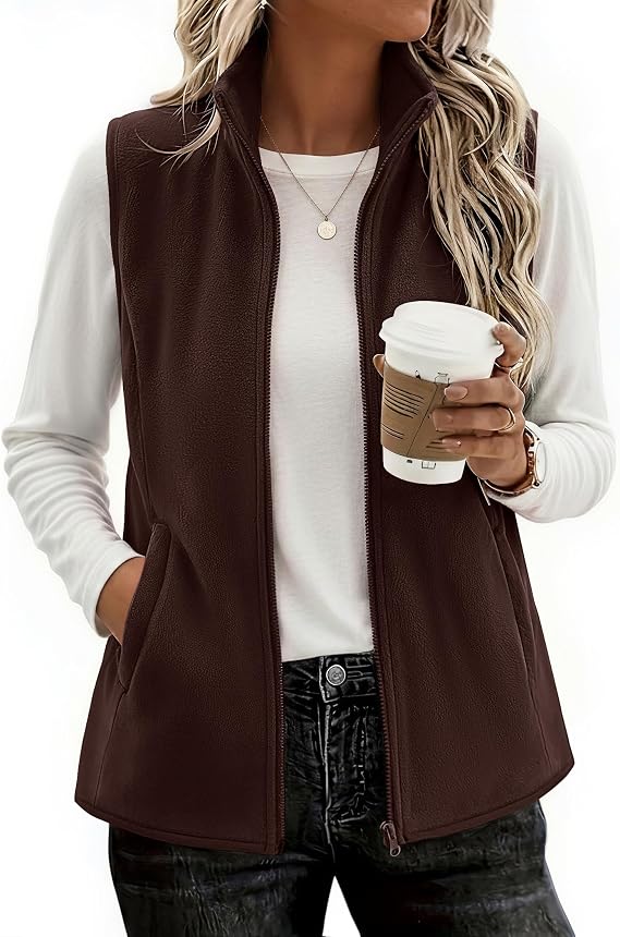 Womens Outerwear Vests With Pockets Zipper Sleeveless Fleece Jackets-Tactilefable