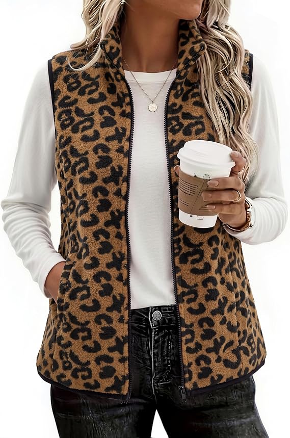 Womens Outerwear Vests With Pockets Zipper Sleeveless Fleece Jackets-Tactilefable