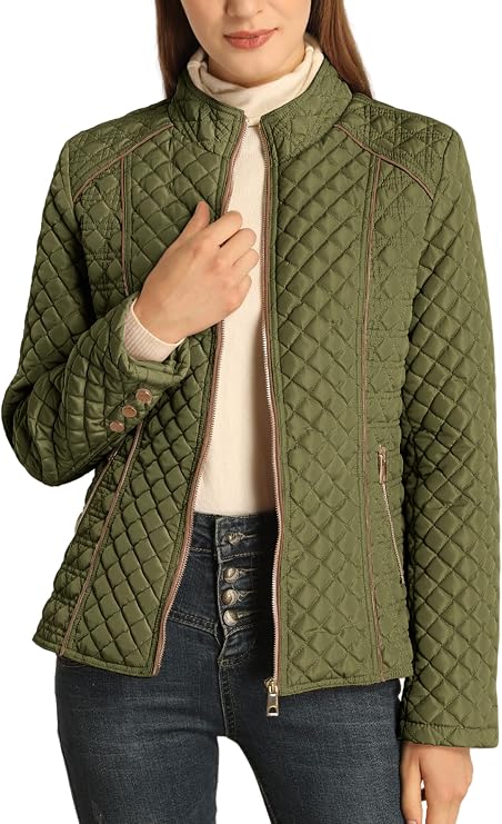 Women's Fall Winter Casual Quilted Lightweight Jacket, Warm Fitted Puffer Coat with Pockets, Plain Style for Commuting-TACTILEFABLE