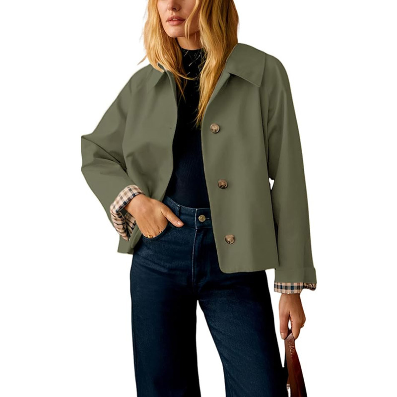Women Cropped Lapel Jacket, Single Breasted Long Sleeve Casual Fall Coat-Tactilefable