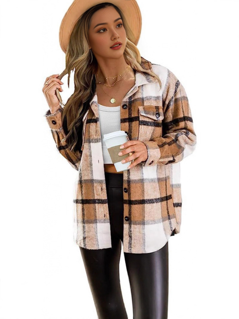 Women's Plaid Flannel Shirt Jacket, Loose Long Sleeve Button Down Casual Shacket With Chest Pocket-TACTILEFABLE