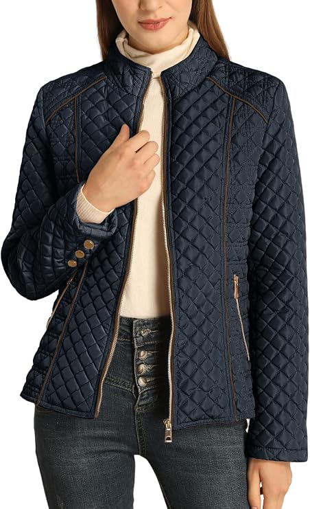 Women's Fall Winter Casual Quilted Lightweight Jacket, Warm Fitted Puffer Coat with Pockets, Plain Style for Commuting-TACTILEFABLE