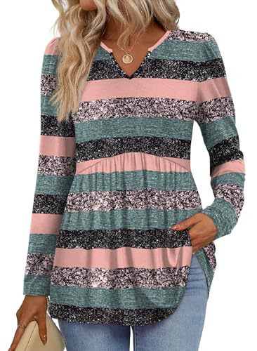 Womens Tops Long Sleeve Fall Shirts Babydoll Peplum Tops for Women V Neck Tunic Dressy Casual Blouses