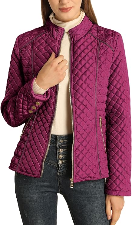 Women's Fall Winter Casual Quilted Lightweight Jacket, Warm Fitted Puffer Coat with Pockets, Plain Style for Commuting-TACTILEFABLE