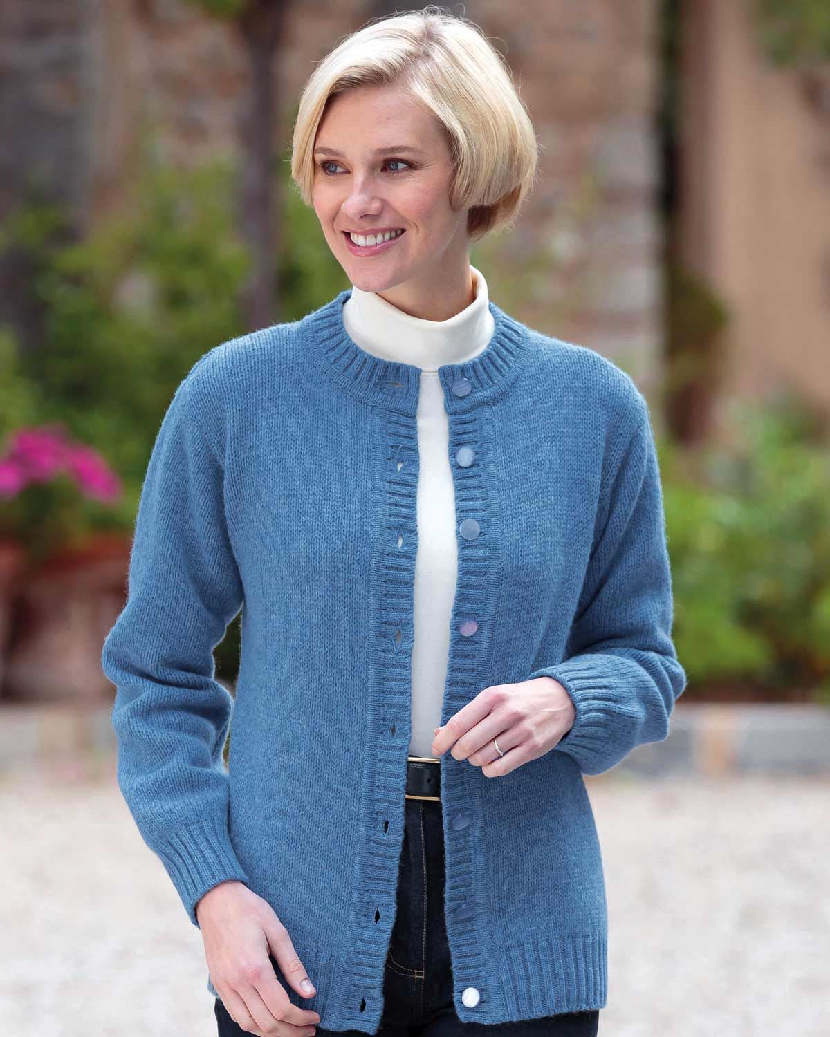 Ladies’ Pure Shetland Wool Cardigan – Cornflower-Tactilefable