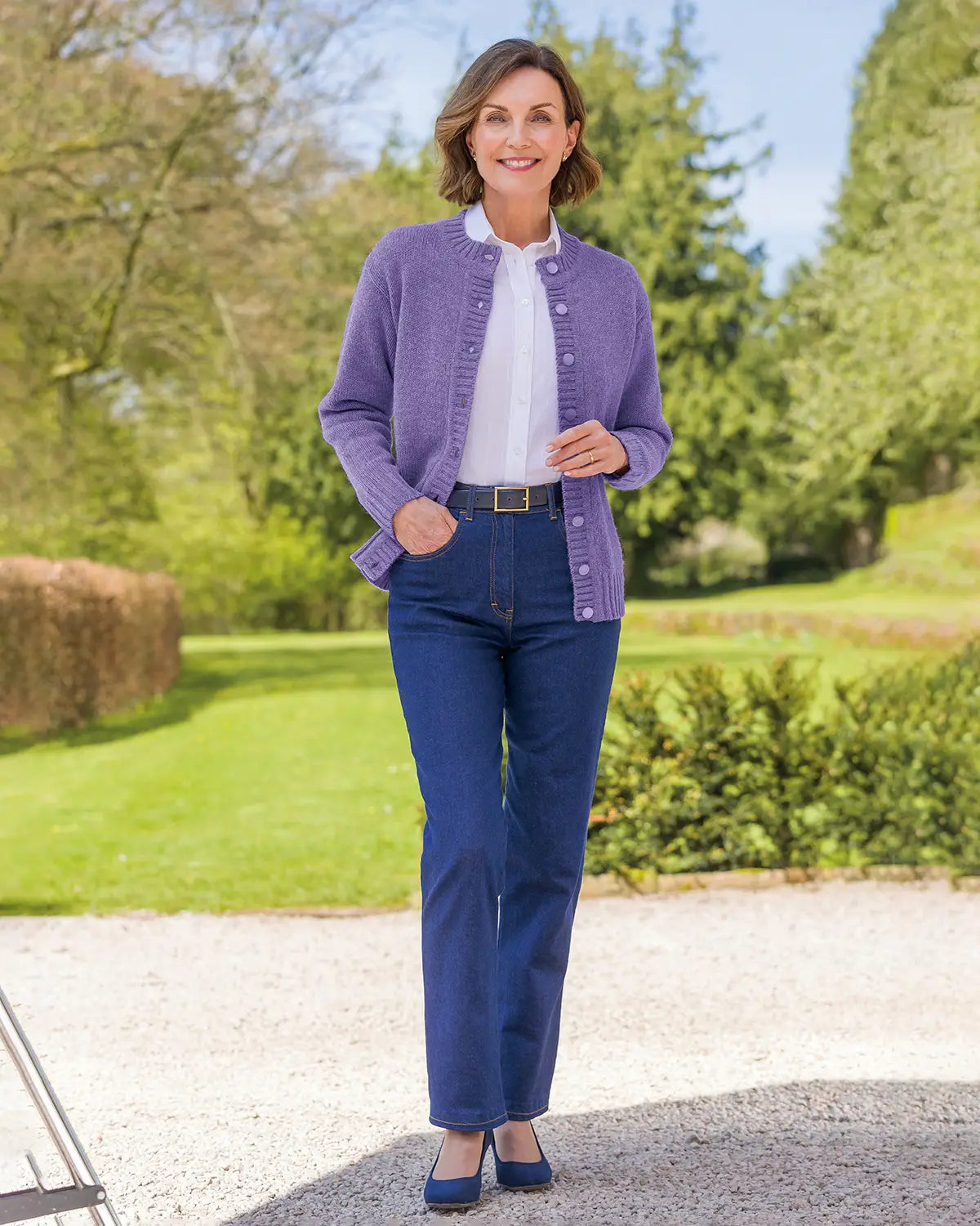 Ladies’ Pure Shetland Wool Cardigan – Lilac-Tactilefable