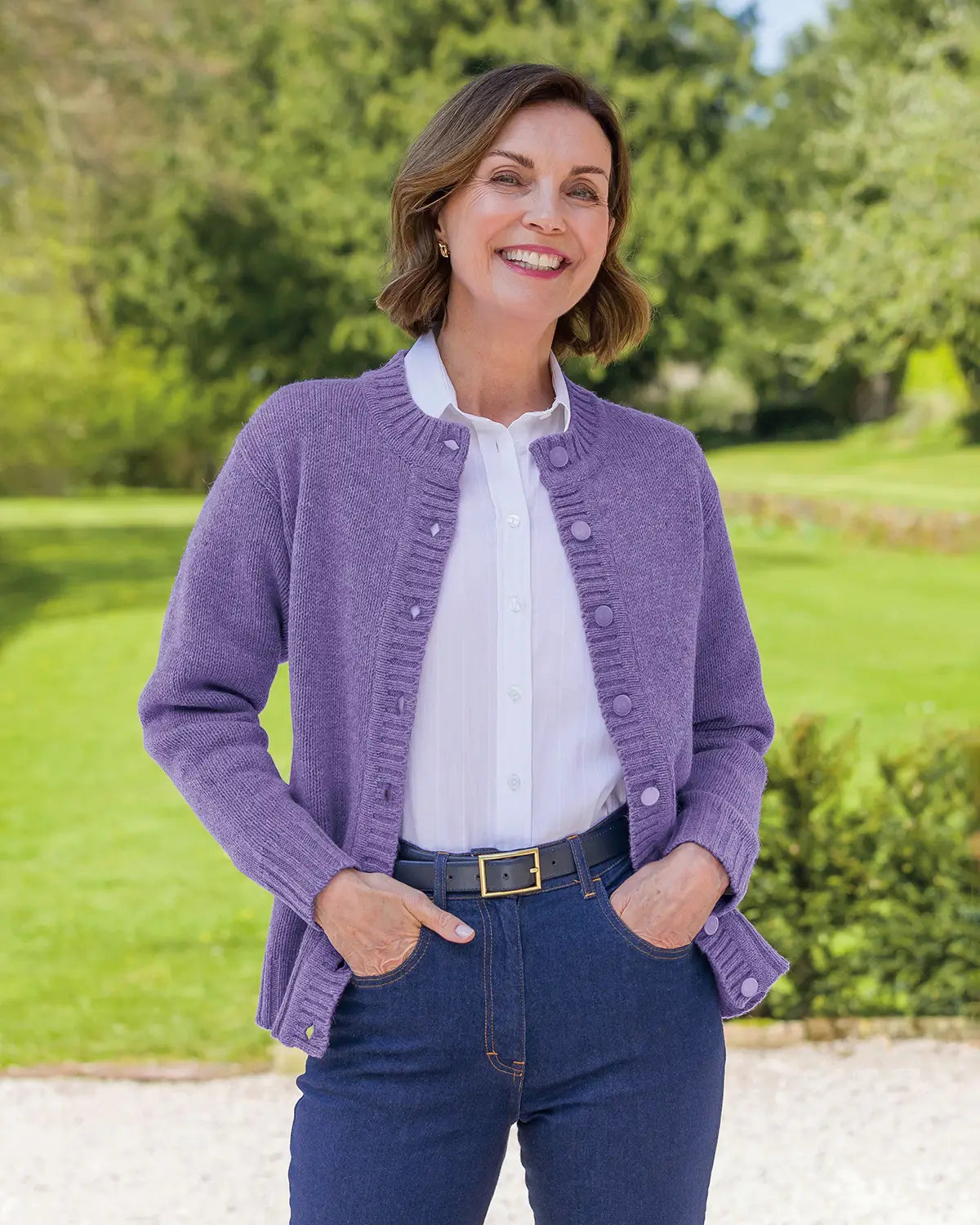Ladies’ Pure Shetland Wool Cardigan – Lilac-Tactilefable