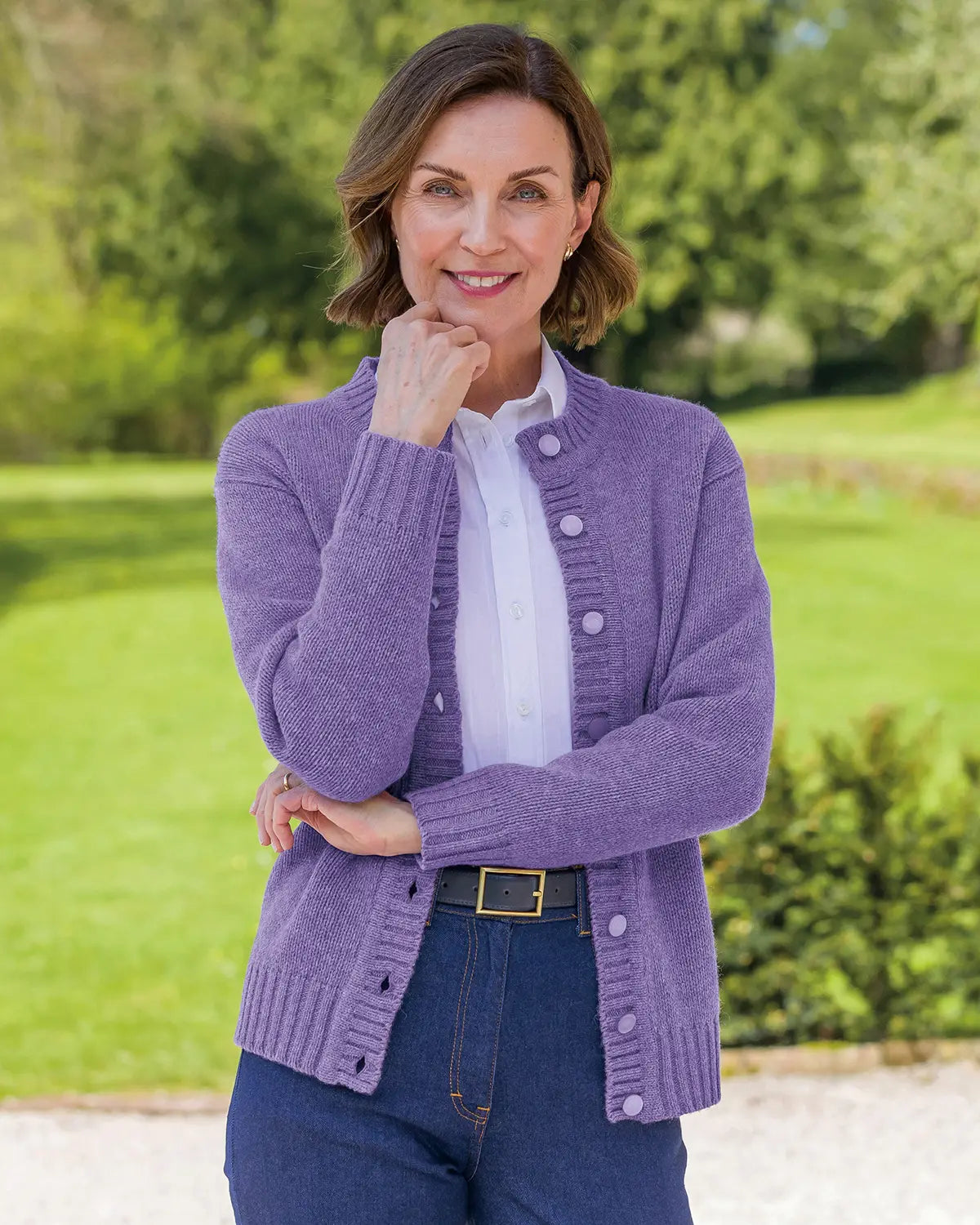 Ladies’ Pure Shetland Wool Cardigan – Lilac-Tactilefable